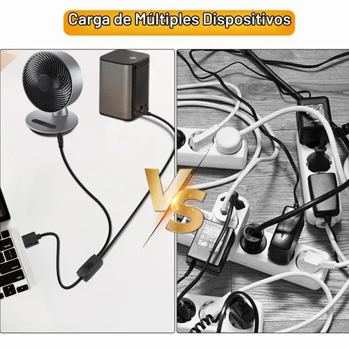Vista 4 de 2 cables de alimentación USB a DC5521 de 5 V USB a DC5521 cable de carga divisor en Y, cable de carga de 5 V 2.5 A USB A macho a doble CC de 0.217 x