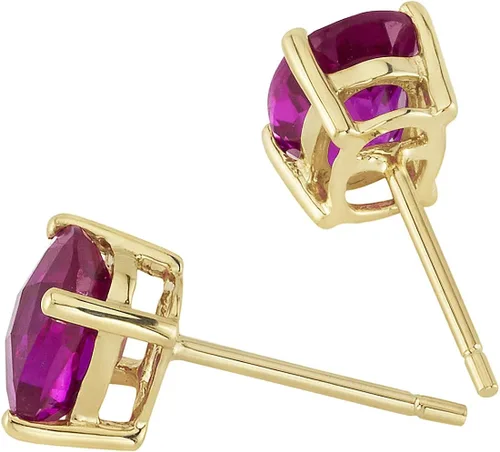 Vista 3 de Peora Aretes de rubí creados en oro amarillo macizo de 14 quilates para mujer, aretes solitarios clásicos, forma ovalada de 0.276 x 0.197in, 2