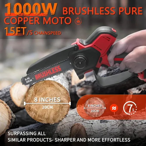 Vista 2 de Mini motosierra compatible con la batería Milwaukee Chainsaw M18, motosierras de poda inalámbricas de 8 y 6 pulgadas, mini motosierra sin escobillas