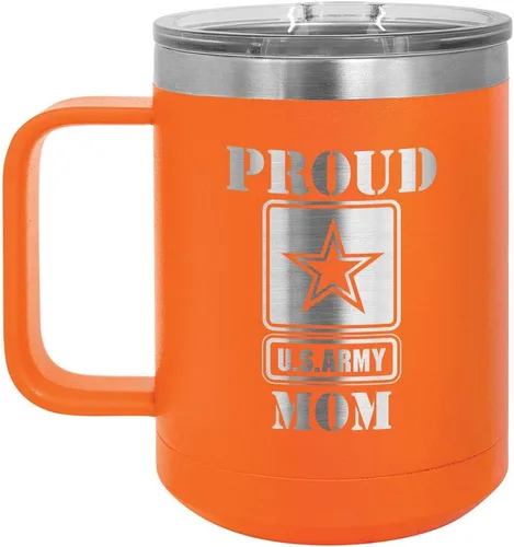 Vista 7 de PROUD ARMY MOM BLACK Taza de café de 15 oz con tapa deslizante Taza de café de viaje aislada Ideas de regalos del día de la madre de hijo o hija