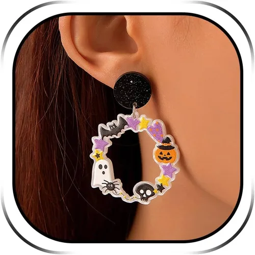 Vista 10 de Aretes de Halloween para mujer, aretes de aro de perlas de sangre de vampiro, aretes góticos de perlas de vampiro, aretes de borla de perlas de Negro