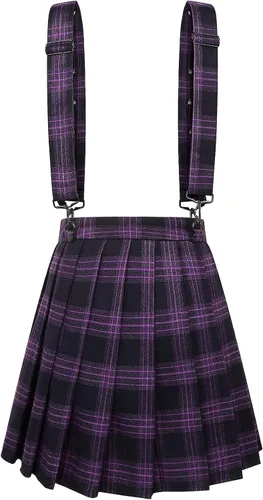 Vista 3 de chouyatou Minifalda plisada a cuadros con correa decorativa para mujer
