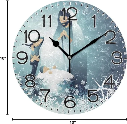 Vista 9 de Holy Family Nativity - Reloj de pared religioso de Navidad, funciona con pilas, sin tictac, silencioso, de cuarzo, analógico, rústico, rústico
