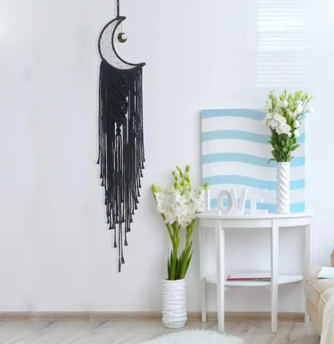 Vista 4 de Atrapasueños Atrapasueños de Luna con Luz, Atrapasueños Negro para Niñas y Niños, Decoración de Pared de Dormitorio, Decoración de Navidad