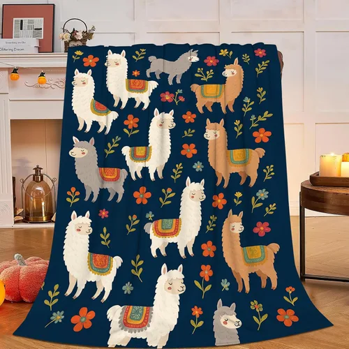 Vista 5 de Manta de llama, manta de alpaca, mantas de regalo con flores, ropa de cama de felpa de franela para niñas, mujeres, hombres, niños, amantes