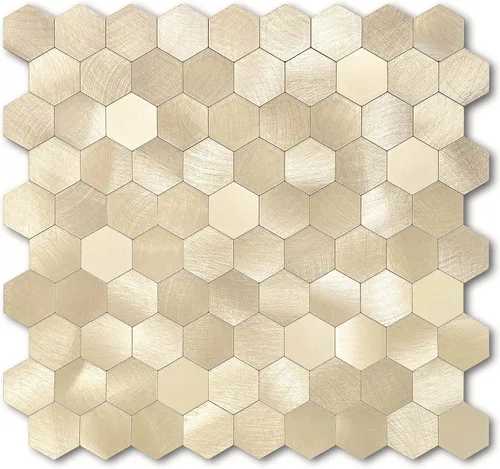 Vista 8 de BeNice Pelar y pegar Backsplash Cocina Hexágono Metal Azulejo Oro 5pcs Dorado