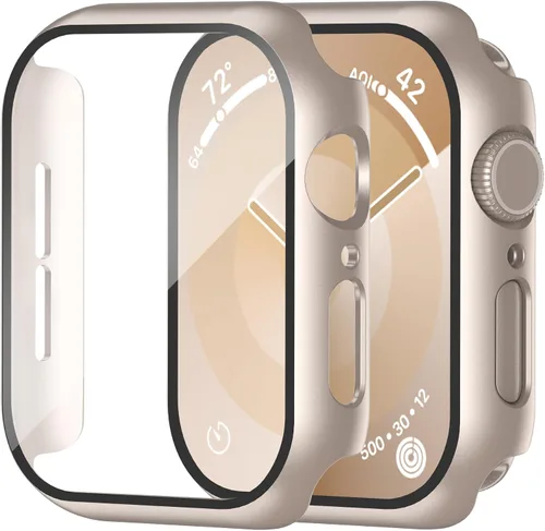 Vista 8 de Smiling Paquete de 2 fundas compatibles con Apple Watch Serie 3/Serie 2 de 1.49 pulgadas, protector de pantalla vidrio templado, carcasa rígida