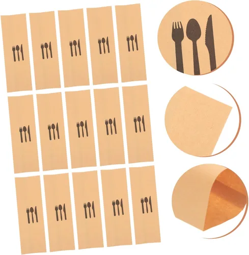 Vista 3 de Bolsas de cubiertos de papel kraft, 100 piezas, tenedores desechables, vajilla de boda, utensilios desechables para ensayo, bolsas de cubiertos