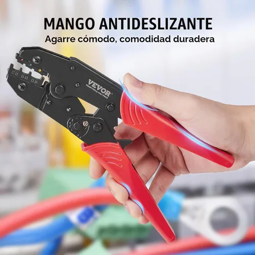 Vista 6 de VEVOR Herramienta de prensado para conectores eléctricos aislados AWG22-10 Engarzadora de terminales de nailon y termorretráctil, alicates