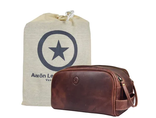 Vista 17 de Neceser de viaje de cuero premium de 10 pulgadas con forro impermeable Kit Dopp vintage hecho a mano tamaño King por Aaron Leather Goods