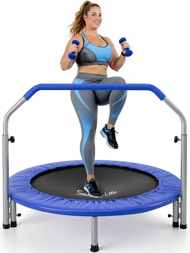 Vista 9 de SereneLife 40" Foldable Mini Trampoline for Adults - Compact Fitness Rebounder with Adjustable Foam Handle, Exercise Trampoline with Max Load