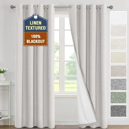 Vista 8 de H.VERSAILTEX Cortinas 100% de opacidad para dormitorio, con aislamiento térmico, cortinas texturizadas de lino con bloqueo de luz completa, cortinas