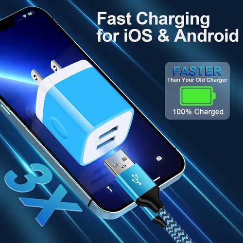 Vista 3 de Bloque de cargador de pared, enchufe de pared USB, paquete de 3 cubos de carga rápida USB doble cargador de teléfono celular, adaptador de corriente