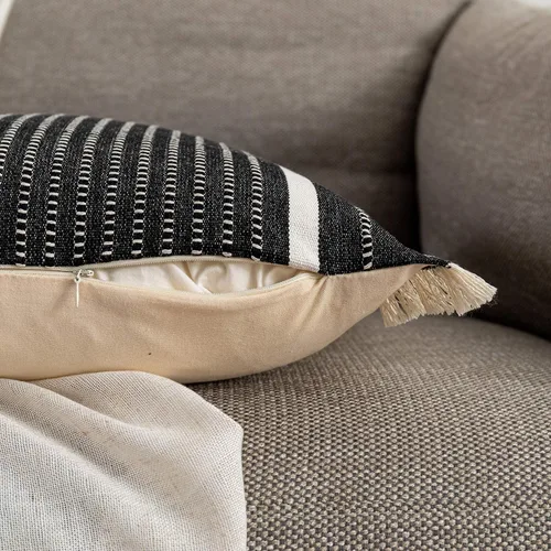 Vista 4 de OJIA Funda de Almohada Moderna con Borlas, Funda de Cojín Decorativa con Flecos de Liana, Funda de Almohada Tejida Estilo Granja para Sofá Silla