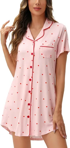 Vista 172 de Samring Camisón de pijama para mujer, manga corta/larga, con botones, camisón para dormir, camisón para novio, talla XXL