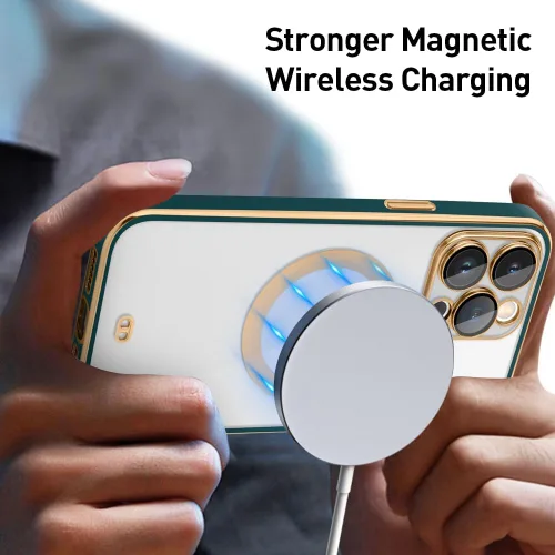 Vista 5 de Funda magnética para iPhone 12 Pro, cubierta trasera transparente de 6.1 pulgadas para lente de cámara integrada [compatible con Magsafe] chapado