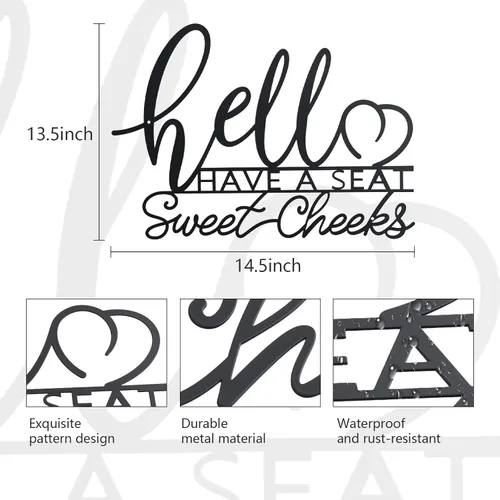 Vista 2 de OYEFLY Hello Sweet Cheeks - Decoración de pared de metal para baño, letrero de metal (negro)