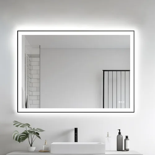 Vista 18 de Espejo de baño LED de 24x32'' con luz, marco de aluminio, regulable frontal y retroiluminado, antivaho, sin distorsión, memoria de luz, templado e