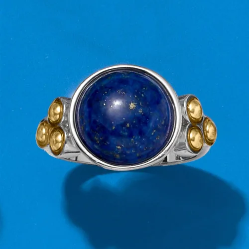 Vista 4 de Ross-Simons Anillo de lapislázuli en plata de ley y oro amarillo de 14 quilates
