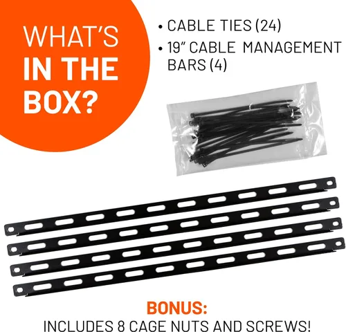 Vista 6 de ECHOGEAR Kit de barra de acoplamiento de gestión de cables para rack, incluye 4 barras de amarre de 1U, 24 bridas de cremallera, 8 tuercas de jaula