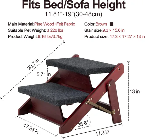 Vista 2 de MEWANG - Escaleras de madera para mascotas/escalones para mascotas, escaleras plegables 2 en 1 y rampa para camas y autos, escalera portátil