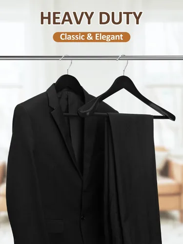 Vista 7 de AMKUFO Perchas de madera de hombro ancho, paquete de 8 perchas con barra antideslizante para pantalones, perchas de madera resistentes con acabado
