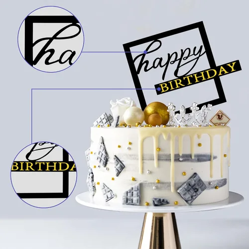 Vista 5 de 15 piezas de adornos de acrílico negros para tartas, cupcakes, postres, 15 estilos