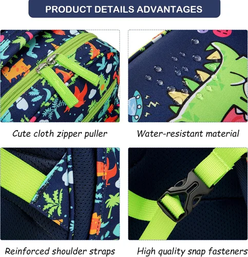 Vista 7 de MINGHUICHIC Mochila para niños pequeños, niñas, niños, jardín de infantes para guardería y preescolar, Dinosaurios, Mochila para niños pequeños
