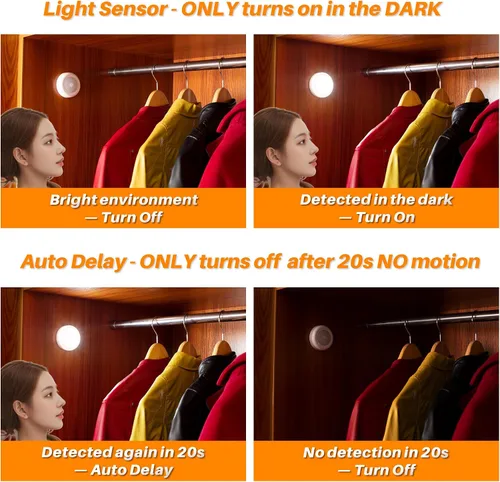 Vista 3 de STAR-SPANGLED Paquete de 3 luces con sensor de movimiento de 2.8 pulgadas para interiores, funciona con pilas AAA, luz LED para pegar en escaleras