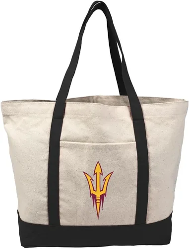 Vista 301 de Campus Lab Bolsa de lona con logotipo primario colegiado con bolsillo externo, bolsa de hombro reutilizable para ir de compras, playa Águilas A&m