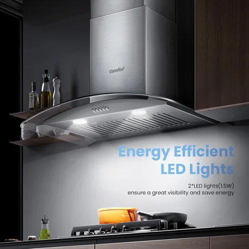 Vista 7 de COMFEE' CVG30W8AST Campana extractora montada en pared de 30 pulgadas con conducto, con ventilador de escape de 450 CFM de 3 velocidades, filtros