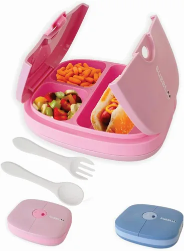 Vista 6 de BUBBLOO - Lonchera Bento para niños con cubiertos, 3 compartimentos ideales para porciones, bandeja de plástico extraíble sin bisfenol A, lonchera a