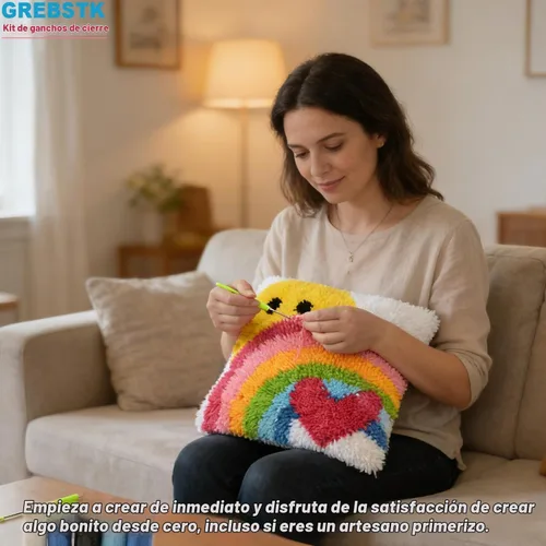 Vista 8 de GREBSTK Kit de gancho de pestillo DIY funda de almohada de sofá, cojín de sofá, patrón de sol y arcoíris, punto de cruz pintado, 16x16 pulgadas
