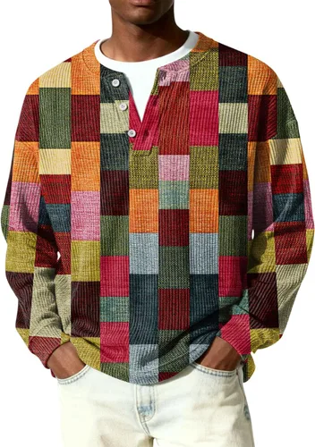 Vista 8 de Camisetas tipo polo de manga larga para hombre, con botones, a rayas, divertidas, de punto, con bolsillo