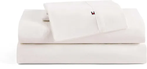 Vista 28 de Tommy Hilfiger - Sábanas para cama individual, ropa de cama de percal de algodón crujiente y fresca con funda de almohada a juego, juego de cama