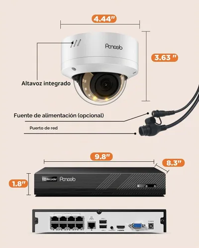 Vista 8 de Sistemas de cámaras de seguridad con cable PoE con disco duro de 2 NVR de 8 canales de 5MP, 4 cámaras IP domo para exteriores de 5MP 0.1 in