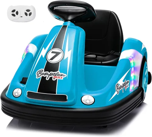 Vista 11 de Coche parachoques para niños con rueda grande, 3.1 MPh máximo, auto parachoques de 12 V con control remoto, automóvil eléctrico con calcomanías