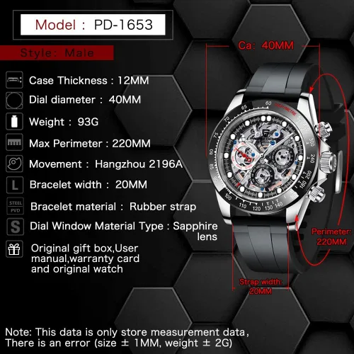 Vista 7 de RollsTimi Pagani Design - Relojes automáticos para hombre, diseño de diamante, arco iris, mecánico, impermeable, acero inoxidable, cronógrafo