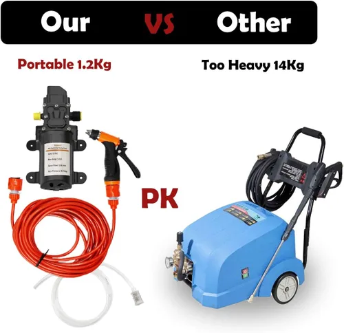 Vista 8 de Bomba eléctrica de lavado a presión, 12 V, 100 W, portátil, de alta presión, kit de bomba de agua inteligente para automóvil, caravana, hogar
