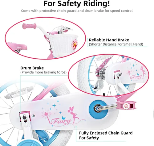 Vista 3 de JOYSTAR Fairy Girls Bike for Toddlers and Kids Ages 2-8 Years Old, 12 14 16 18 Inch Kids Bike with Training Wheels, Handbrake and Basket, Toddler