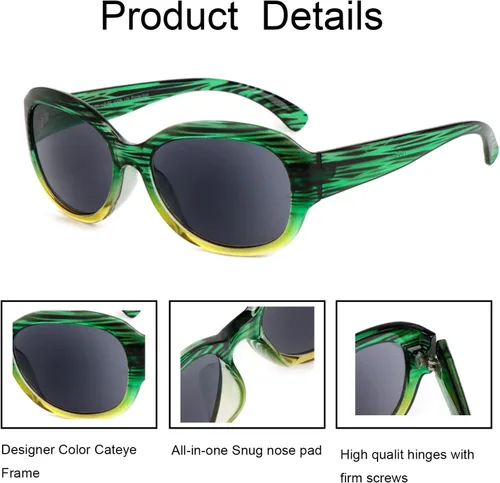 Vista 6 de Lentes de sol Reader para mujer, lente completa, paquete de 3 lentes de sol de lectura para exteriores, protección UV, 1.5X