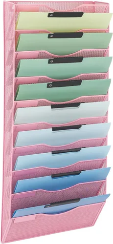 Vista 25 de EASEPRES Organizador de archivos de malla de 3 bolsillos para colgar en la pared, carpeta de papel para correo montada en la pared, organizador