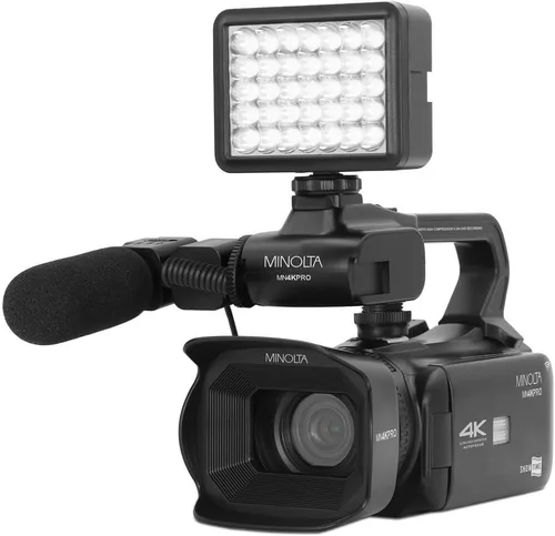 Vista 2 de Minolta MN4KPRO 4K60FPS UHD 64 MP Autofocus Pro Kit de videocámara con paquete WiFi con 2 tarjetas de memoria de 128 GB + trípode de cámara de 72