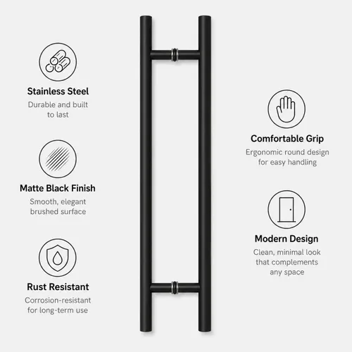 Vista 6 de Prima Decorative - Manija larga para puerta, manija de puerta de entrada de 18 pulgadas, forma redonda en forma de "H", acero inoxidable 304 - Negro
