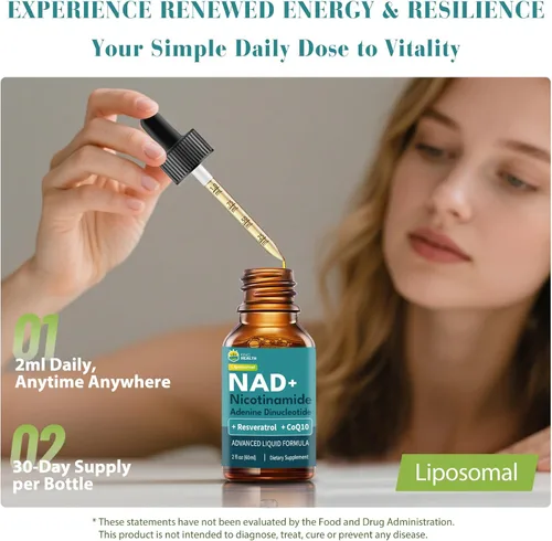 Vista 7 de CoQ10 100 mg, NAD+ liposomal 500 mg, resveratrol 150 mg suplementos líquidos para mujeres y hombres, aumenta la energía y antienvejecimiento