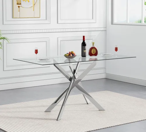Vista 24 de SSLine - Mesa de comedor redonda moderna de cristal de 43.3 pulgadas para 4
