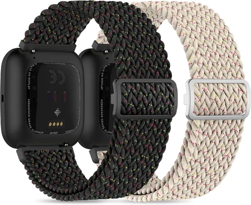 Vista 7 de Sunnyson Paquete de 2 pulseras trenzadas de nailon elástico compatibles con Versa 2/Versa/Versa Lite/Versa SE, correas de repuesto ajustables