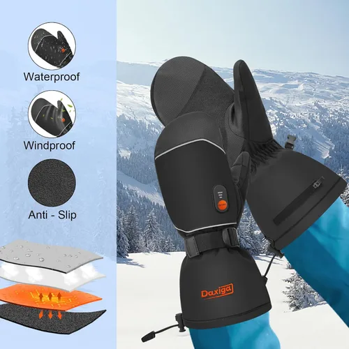 Vista 4 de Daxiga Guantes térmicos para mujeres y hombres, guantes de motocicleta con calefacción recargable, guantes de batería para montar en bicicleta