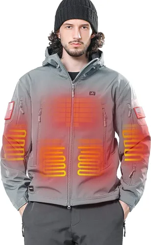 Vista 13 de DEWBU Chaqueta de hombre con calefacción eléctrica para invierno y con batería de 12 V, abrigo con revestimiento suave para exteriores Negro