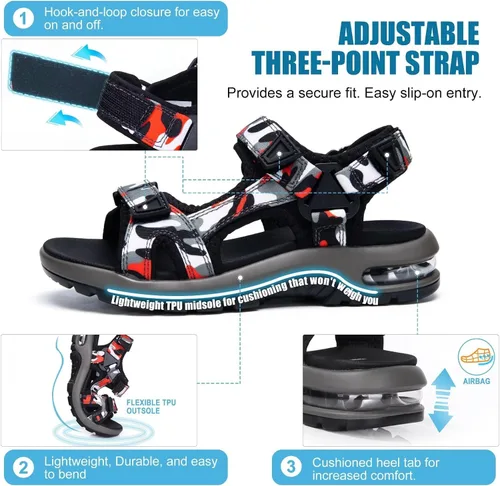 Vista 2 de visionreast Sandalias deportivas de moda para niños, con estampado de camuflaje, sandalias deportivas al aire libre, sandalias casuales para la playa